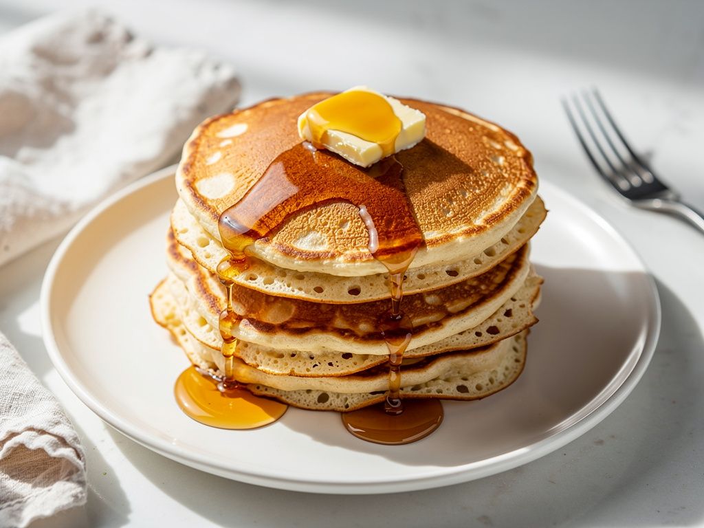 Stacked pancakes with berries